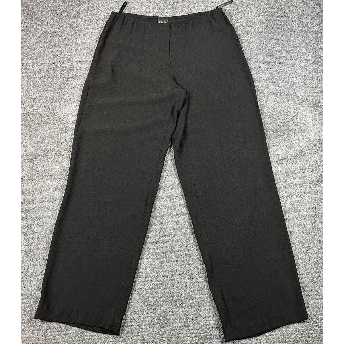 Eileen Fisher Wide Leg Dress Pants Trousers 100% Wool Black Large Zip Up Fluffy